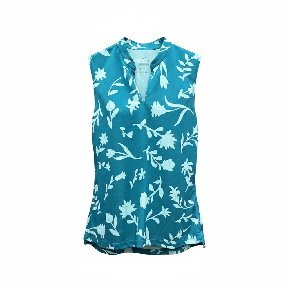 Nike Dri-FIT Breathe Floral Women Medium Golf Sleeveless Polo Top Athleisure